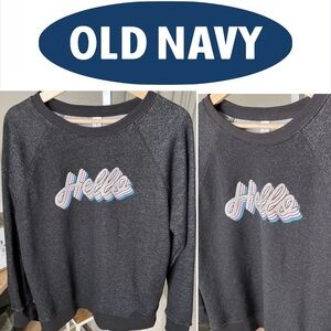 Old Navy Women’s Relaxed Sweatshirt With HELLO Design Black Sparkle Size M
